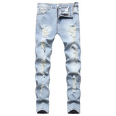 Стилни мъжки тесни дънки с дупки Beggar Jeans Панталони Мъжки еластични разкъсани тънки дънкови панталони с добро качество Мъжко облекло
