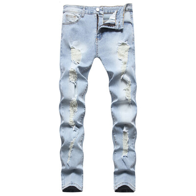 Стилни мъжки тесни дънки с дупки Beggar Jeans Панталони Мъжки еластични разкъсани тънки дънкови панталони с добро качество Мъжко облекло