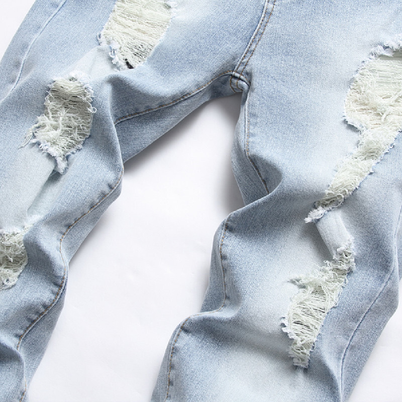 Bărbați eleganți, găuri slabe, blugi cerșetori, pantaloni pentru bărbați, elastici, rupti, de bună calitate, subțiri, denim, îmbrăcăminte pentru bărbați