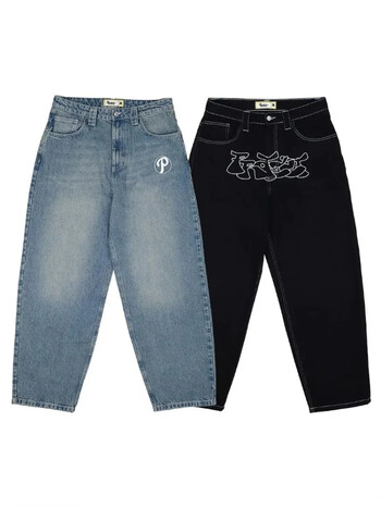 PROTECT Streetwear Jeans Y2K мъжки панталони Harajuku Hip Hop Letter Embroidery Vintage Blue Baggy Jeans Панталон с широки крачоли с висока талия