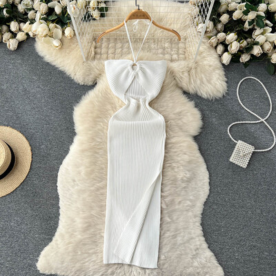 YuooMuoo Chic Fashion Sexy Package Хипс Разделена плетена лятна рокля Дамска тънка еластична рокля по тялото Streetwear Streetwear Outfits
