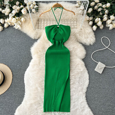 YuooMuoo Chic Fashion Sexy Package Хипс Разделена плетена лятна рокля Дамска тънка еластична рокля по тялото Streetwear Streetwear Outfits