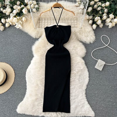 YuooMuoo Chic Fashion Sexy Package Хипс Разделена плетена лятна рокля Дамска тънка еластична рокля по тялото Streetwear Streetwear Outfits