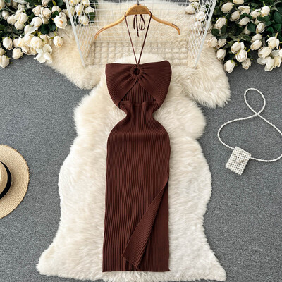 YuooMuoo Chic Fashion Sexy Package Хипс Разделена плетена лятна рокля Дамска тънка еластична рокля по тялото Streetwear Streetwear Outfits