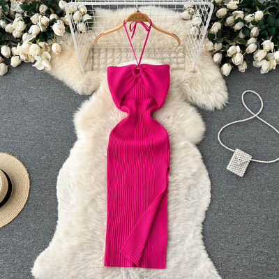 YuooMuoo Chic Fashion Sexy Package Хипс Разделена плетена лятна рокля Дамска тънка еластична рокля по тялото Streetwear Streetwear Outfits