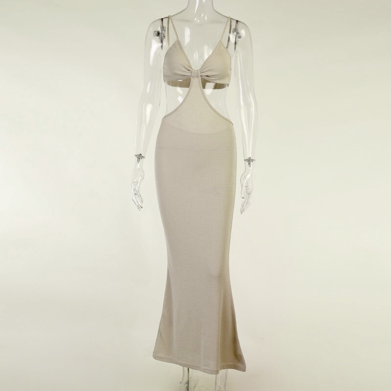 Seksikas suvekleit Õõnes seljata kondoolivöö Elegantne ja oma moraali viljelev kleit Puhas värvi varrukateta 25477P