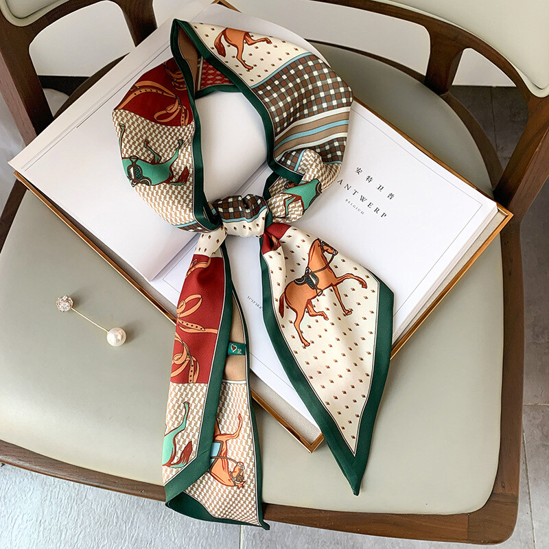 Pikk siidist sallikott Lips Lady Neck kõhn sallid Juuksepael Foulard Horse Print Brand Lady kaelaräti lint 2024 kevad uus