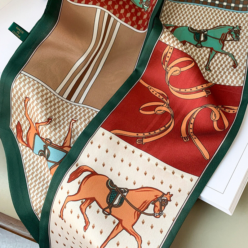 Pikk siidist sallikott Lips Lady Neck kõhn sallid Juuksepael Foulard Horse Print Brand Lady kaelaräti lint 2024 kevad uus