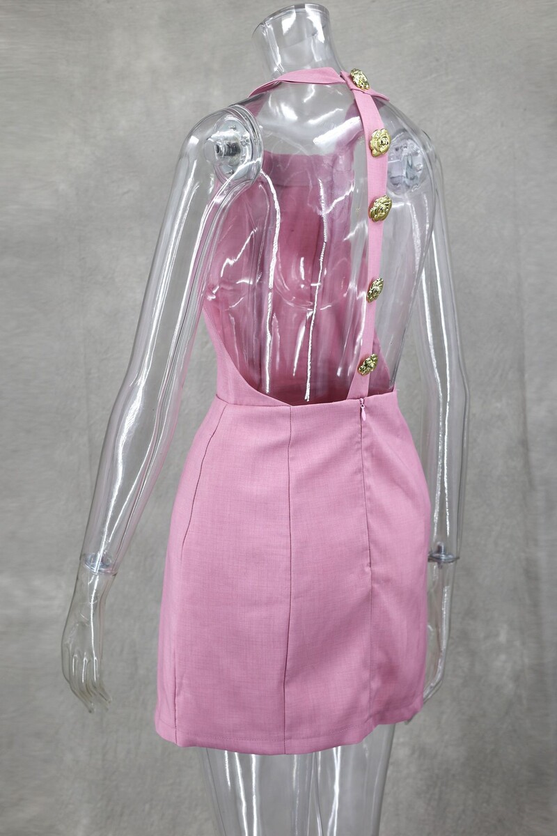 Seksikas väljalõigatud roosinööbiga päitsetega minikleit naiste moodsad varrukateta seljata peokleidid 2024. aasta suvised elegantsed naiste vestid