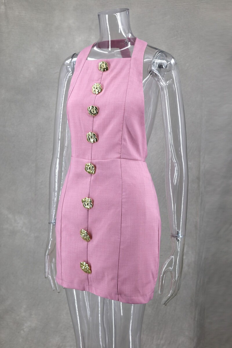 Seksikas väljalõigatud roosinööbiga päitsetega minikleit naiste moodsad varrukateta seljata peokleidid 2024. aasta suvised elegantsed naiste vestid