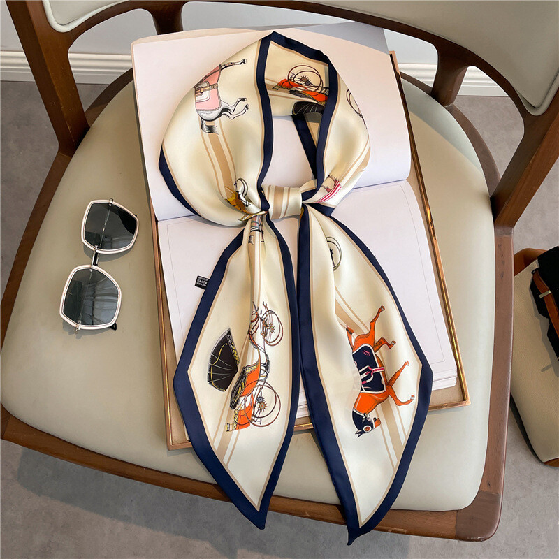 Luksuslik pikk siidist sall naiste mustriga õhuke kitsas sallikott Juuksepael Lint sallid naiste kaelarätik