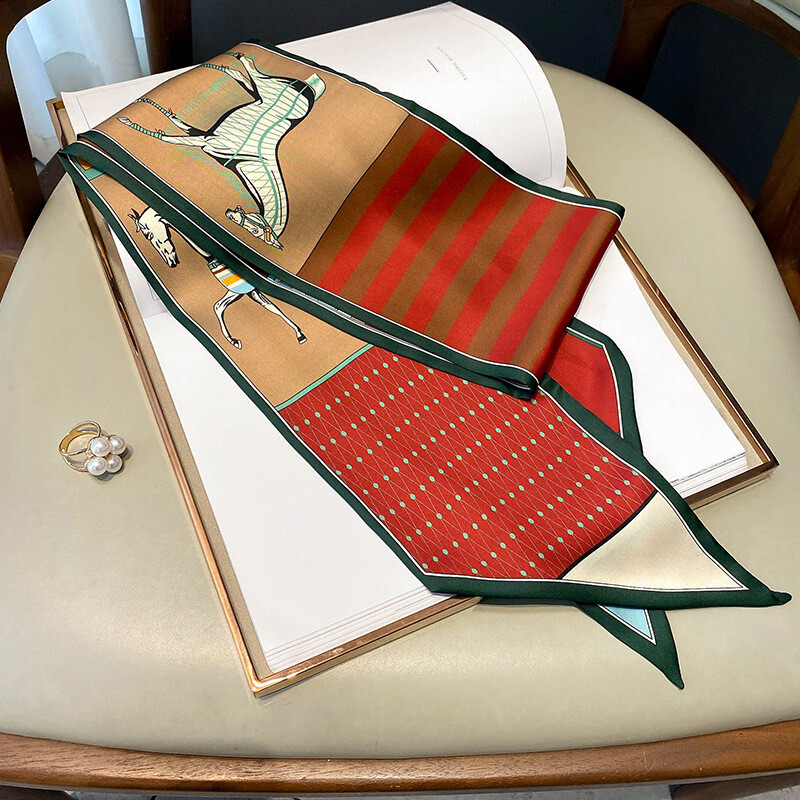 Luksuslik pikk siidist sall naiste mustriga õhuke kitsas sallikott Juuksepael Lint sallid naiste kaelarätik