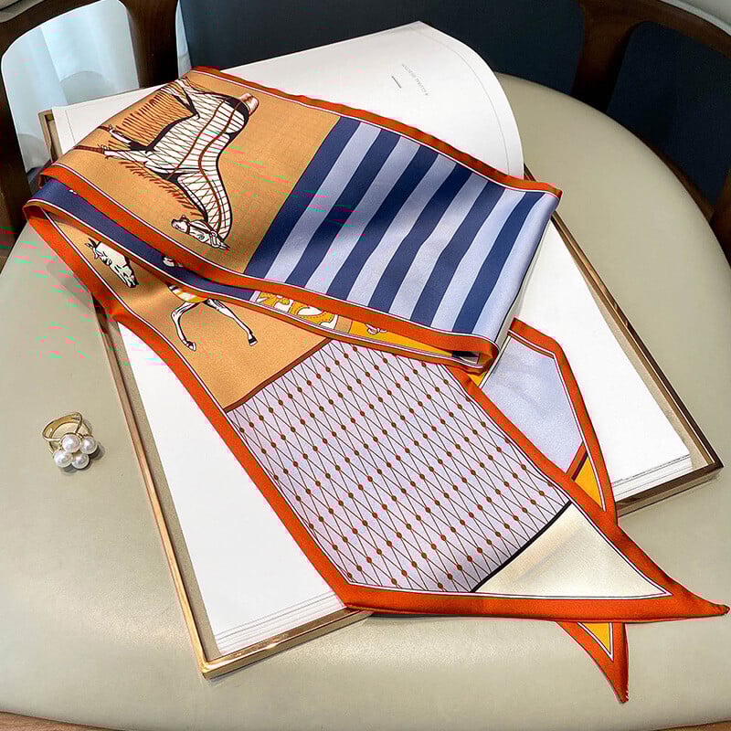 Luksuslik pikk siidist sall naiste mustriga õhuke kitsas sallikott Juuksepael Lint sallid naiste kaelarätik