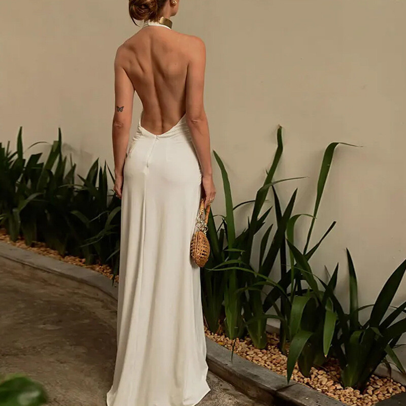 2024. aasta uued seksikad elegantsed päitsetega pikad kleidid naistele V-kaelusega seljata seelik õhtune peokleit Daami pühade valge kleit riided