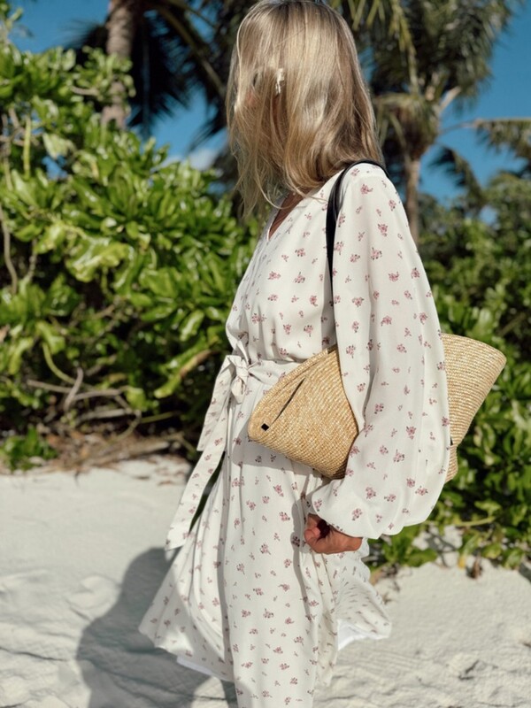 Rochie maxi cu imprimeu din șifon alb pentru femei, vară, sexy, cu decolteu în V, rochie de plajă, cu mâneci lungi, ocazională, 2024