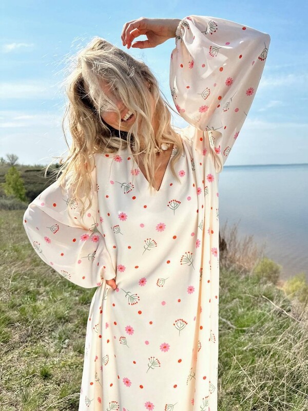 Rochie maxi cu imprimeu din șifon alb pentru femei, vară, sexy, cu decolteu în V, rochie de plajă, cu mâneci lungi, ocazională, 2024