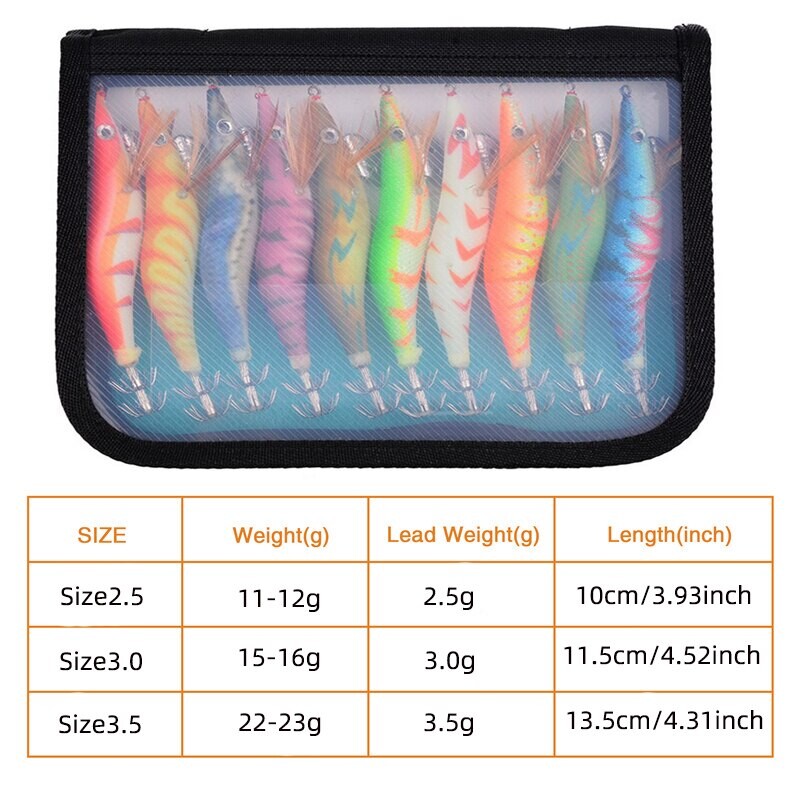 Kalapüügi puukreveti helendav kalmaari kaheksajala lant 10 tk 3.0 3D Eyes kalapüügi lant kõva söödaga voobler kalmaari jigilant kotiga