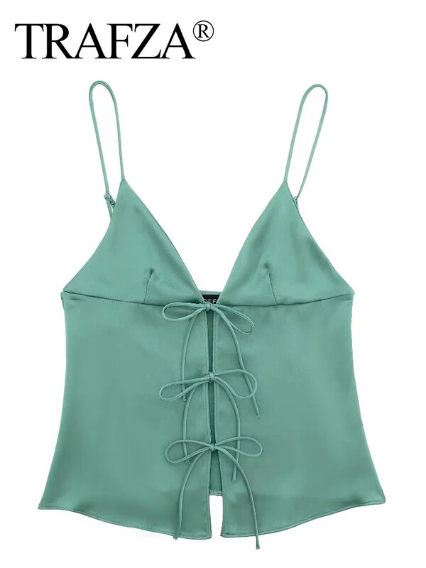 TRAFZA naiste eesmine kikilips Elegantne V-kaelusega Solid Camis Varrukateta Seljata Seksikad Naiste Rihmad Tankid Y2k Naiste õhukesed kärbitud topid