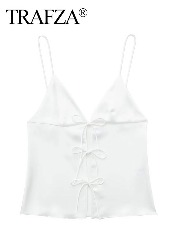 TRAFZA naiste eesmine kikilips Elegantne V-kaelusega Solid Camis Varrukateta Seljata Seksikad Naiste Rihmad Tankid Y2k Naiste õhukesed kärbitud topid