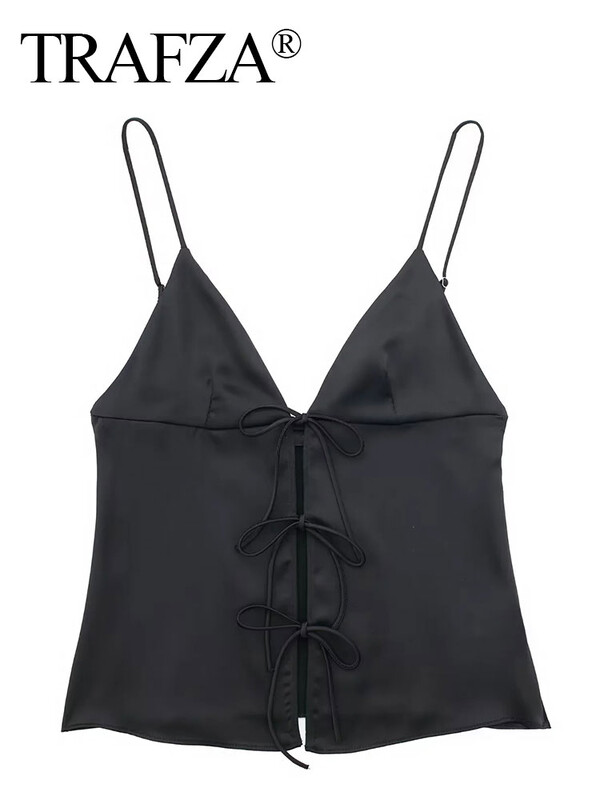 TRAFZA naiste eesmine kikilips Elegantne V-kaelusega Solid Camis Varrukateta Seljata Seksikad Naiste Rihmad Tankid Y2k Naiste õhukesed kärbitud topid