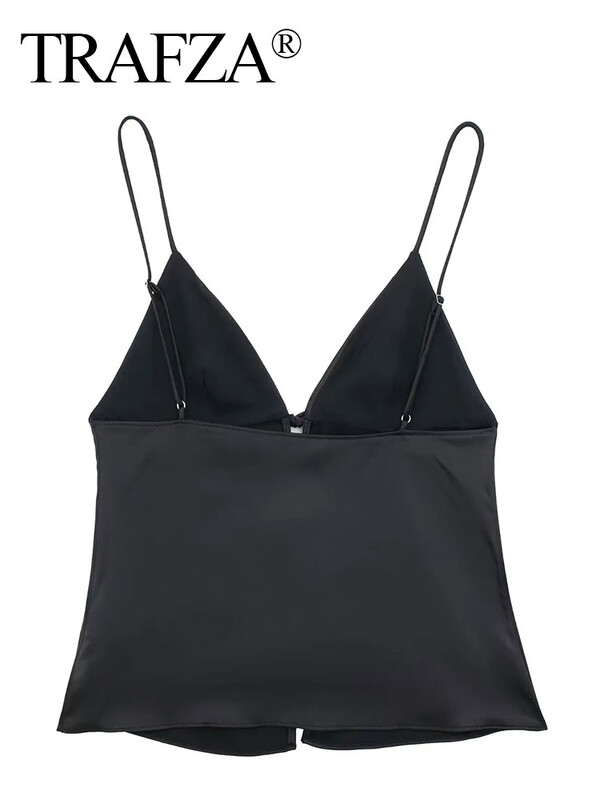 TRAFZA naiste eesmine kikilips Elegantne V-kaelusega Solid Camis Varrukateta Seljata Seksikad Naiste Rihmad Tankid Y2k Naiste õhukesed kärbitud topid