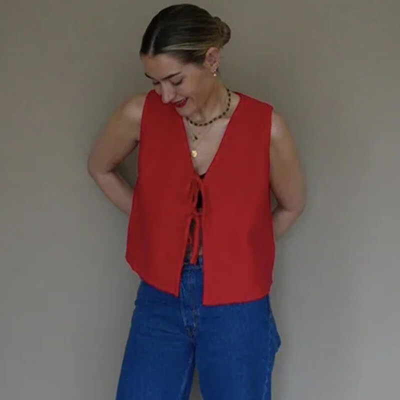 Aoaiiys vestă albă pentru femei, tricotată cu decolteu în V, cu scobitură, fără mâneci, cu dantelă, ocazională, vestă de îmbrăcăminte exterioară, la modă nouă, 2024