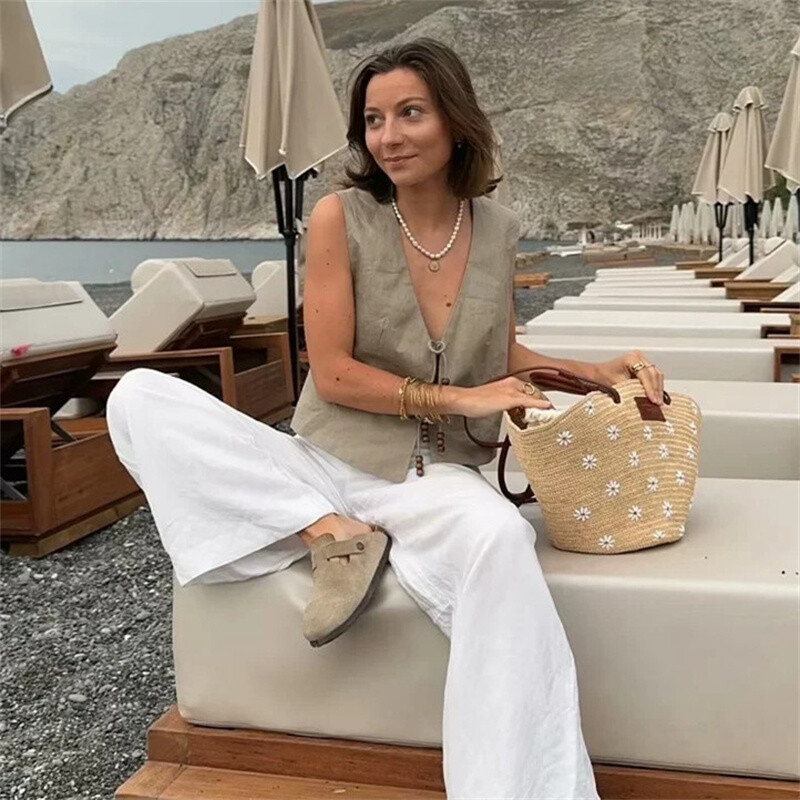 TRAF Beading varrukateta vest, naiste V kaelus, must kärbitud vest Naiste jope, seotud lühikesed mantlid, vest, naiste moevestid 2024