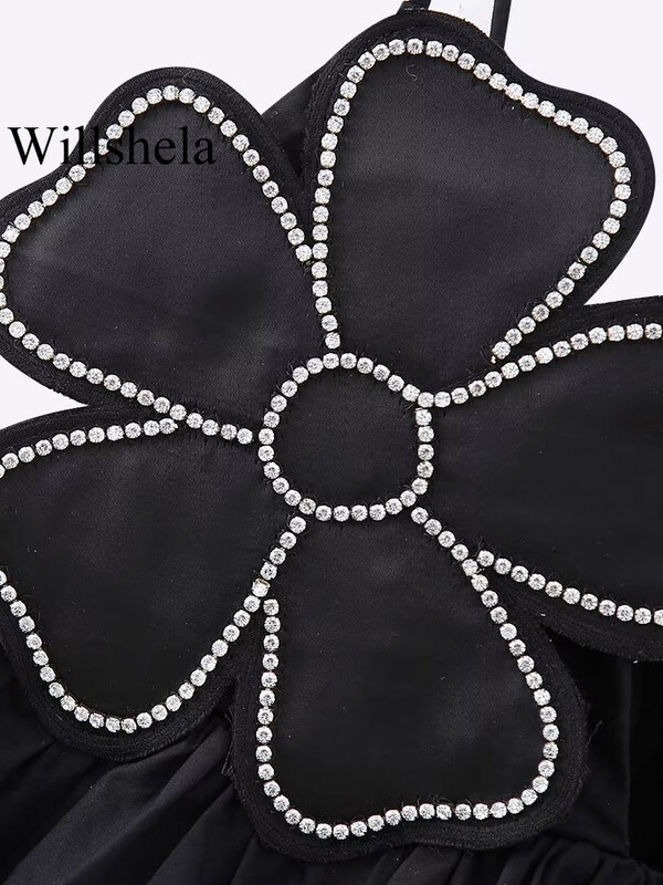 Willshela ženske modne crne kratke majice s čipkom bez leđa, vintage tanke naramenice, plisirane ženske šik majice