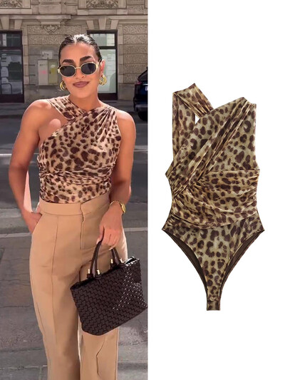 Divat állatmintás ujjatlan body női 2024. nyári szabálytalan szexi One Pieces Leopard Jumpsuit Summer Lady utcai viselet