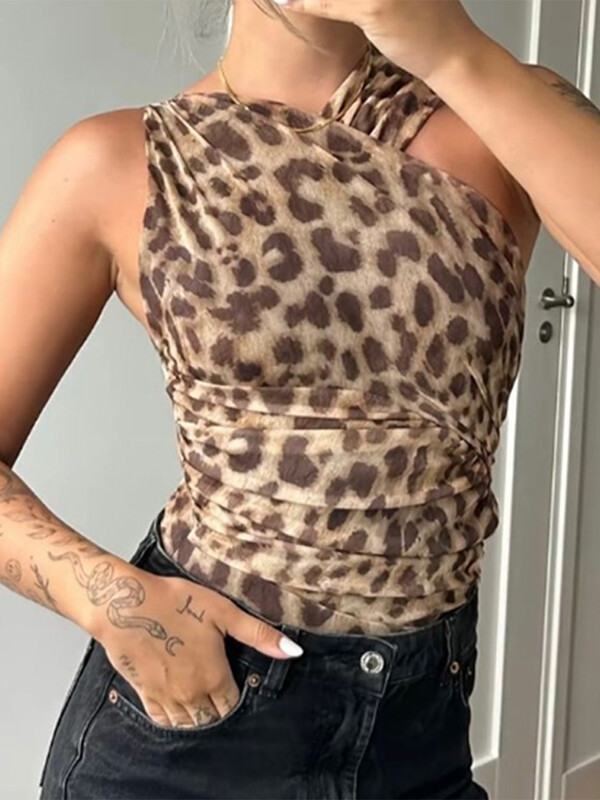 Moeloomade mustriga varrukateta bodi naistele 2024. aasta suvine ebaregulaarne seksikas One Pieces leopardi kombinesoon Summer Lady tänavarõivad