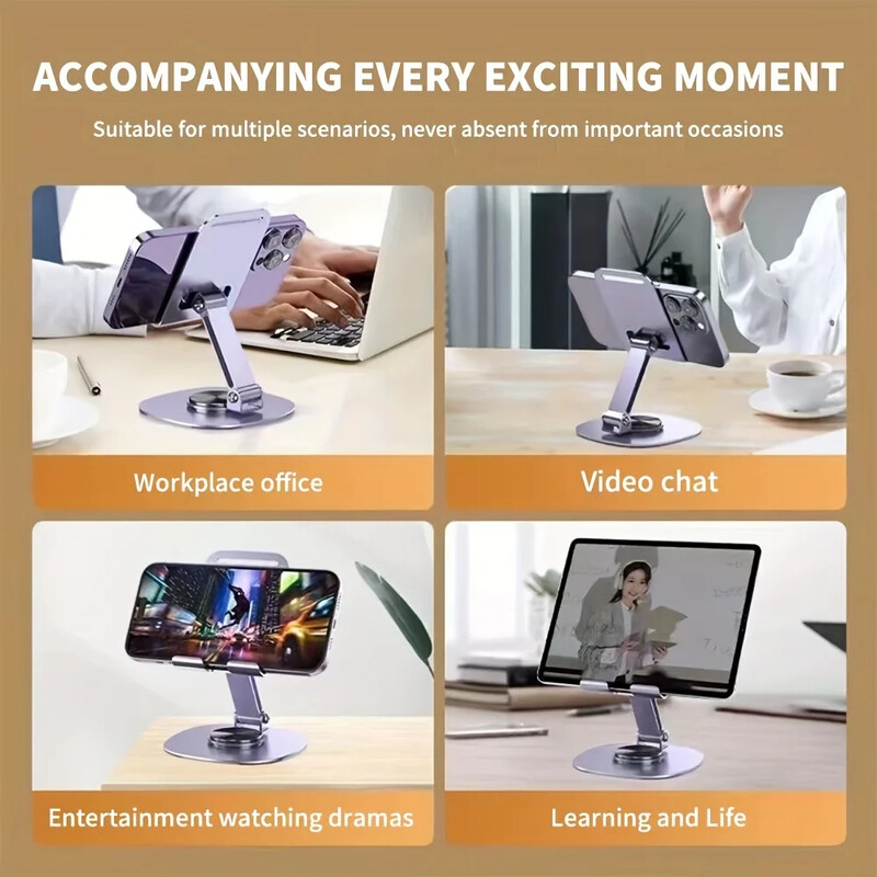 Suport portabil pentru tabletă din aliaj de aluminiu cu rotire 720 pentru iPad, reglabil, flexibil, pliabil, pentru desktop, suport pentru telefon mobil în direct
