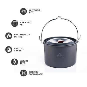 Widesea 4L Camping Hanging Pot Cookware Outdoor Bowler Επιτραπέζια σκεύη για πικνίκ 4-6 ατόμων Μαγειρική Τουρισμός Ψάρεμα Εξοπλισμός κουζίνας