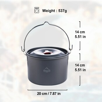 Widesea 4L Camping Hanging Pot Cookware Outdoor Bowler Επιτραπέζια σκεύη για πικνίκ 4-6 ατόμων Μαγειρική Τουρισμός Ψάρεμα Εξοπλισμός κουζίνας