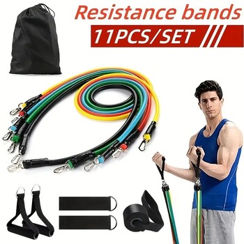 11 τμχ Σετ μπάντα αντίστασης TPE Fitness Band Pull Rope Ελαστική ζώνη προπόνησης με λαβές αγκύρωσης πόρτας τσάντα μεταφοράς πόδια Ιμάντες αστραγάλου