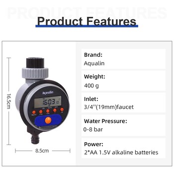 Αυτόματη οθόνη LCD Χρονοδιακόπτης ποτίσματος Ηλεκτρονική σφαιρική βαλβίδα κήπου σπιτιού 8 Προγράμματα Χρονοδιακόπτης νερού για άρδευση κήπου