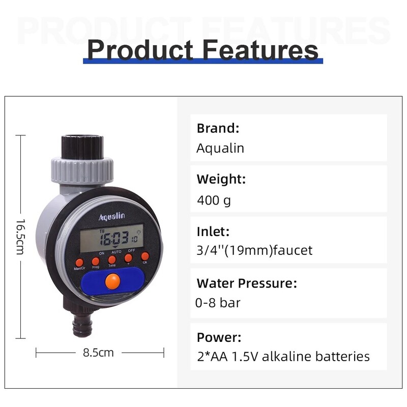 Automaatne LCD-ekraan kastmistaimer Elektrooniline koduaia kuulkraan 8 programmiga veetaimer aia kastmiseks