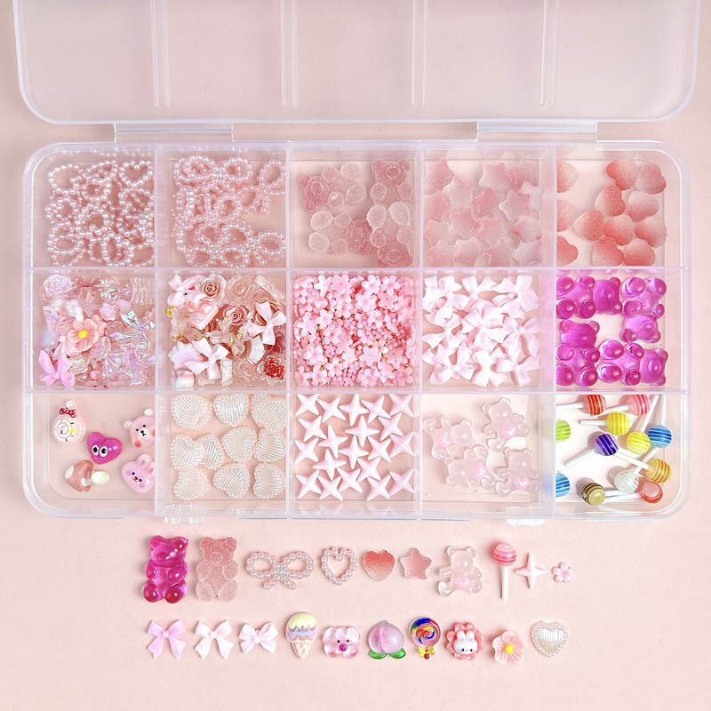 Χαριτωμένο καρτούν κοσμήματα για νύχια από ρητίνη Gummy Bear Pearl Love Bow DIY Υλικό Υλικό Κουτί συσκευασίας