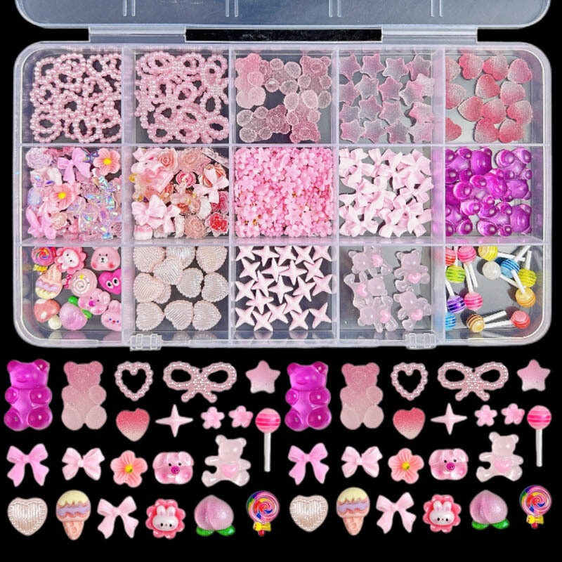 Cute Cartoon Nail Jewelry Resin Gummy Bear Pearl Love Bow DIY Material Material Packaging Box