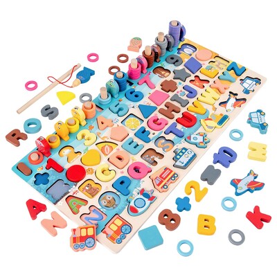 Montessori Wooden Toys Kids Busy Board Animal Math Fishing Numbers matching Digital Shape Educational Toys for Children Δώρα