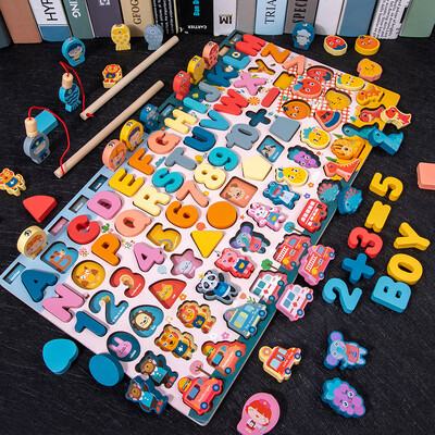 Montessori koka rotaļlietas bērniem, aizņemtiem galda Dzīvnieku matemātikas makšķerēšanas skaitļi, kas atbilst digitālai formai, izglītojošas rotaļlietas bērniem dāvanas