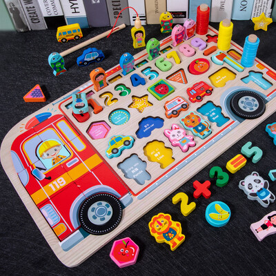 Montessori koka rotaļlietas bērniem, aizņemtiem galda Dzīvnieku matemātikas makšķerēšanas skaitļi, kas atbilst digitālai formai, izglītojošas rotaļlietas bērniem dāvanas