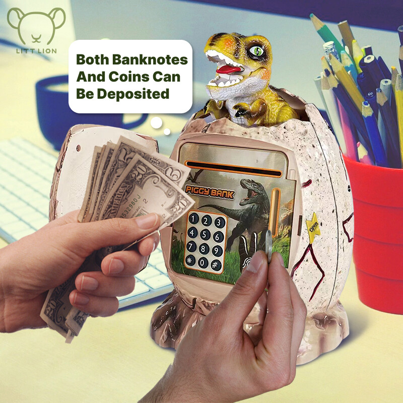 Pangapanga dinosauruste mänguasjad digitaalsed elektroonilised sõrmejäljega helendavad hoiupõrsad hoiupõrsad raha säästmiseks ja pangamängud mänguasjad