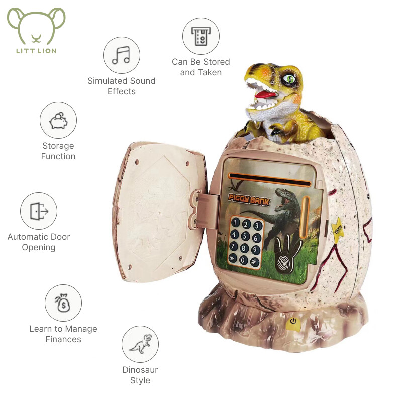 Pangapanga dinosauruste mänguasjad digitaalsed elektroonilised sõrmejäljega helendavad hoiupõrsad hoiupõrsad raha säästmiseks ja pangamängud mänguasjad