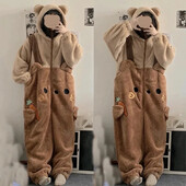 Desen animat pijama flanela Anime Onesie Adulti Set de pijamale cu animale Femei Bărbați Iarnă caldă Urs Lenjerie de dormit Cosplay Halloween
