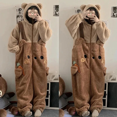 Desen animat pijama flanela Anime Onesie Adulti Set de pijamale cu animale Femei Bărbați Iarnă caldă Urs Lenjerie de dormit Cosplay Halloween