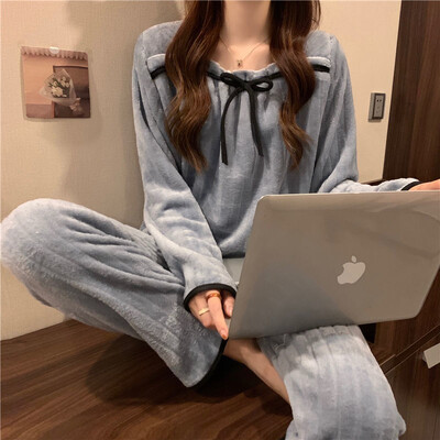 Coral fliisist pidžaamakomplektid naistele sügistalv paks soe magus pikkade varrukatega magamisriided öösärk Pidžaama ülikond Mujer koduriided