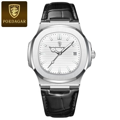 POEDAGAR Top Luxury ανδρικό ρολόι τετράγωνο Date Αδιάβροχο φωτεινό ανδρικό ρολόι χειρός Υψηλής ποιότητας δερμάτινο ανδρικό ρολόγια χαλαζία+κουτί Reloj