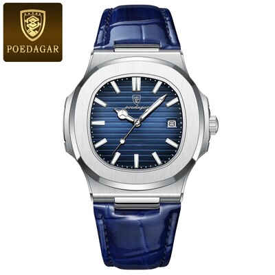 POEDAGAR Top Luxury ανδρικό ρολόι τετράγωνο Date Αδιάβροχο φωτεινό ανδρικό ρολόι χειρός Υψηλής ποιότητας δερμάτινο ανδρικό ρολόγια χαλαζία+κουτί Reloj