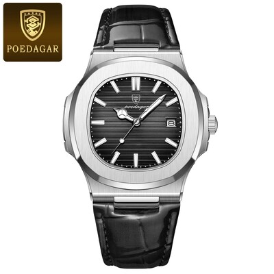 POEDAGAR Top Luxury ανδρικό ρολόι τετράγωνο Date Αδιάβροχο φωτεινό ανδρικό ρολόι χειρός Υψηλής ποιότητας δερμάτινο ανδρικό ρολόγια χαλαζία+κουτί Reloj