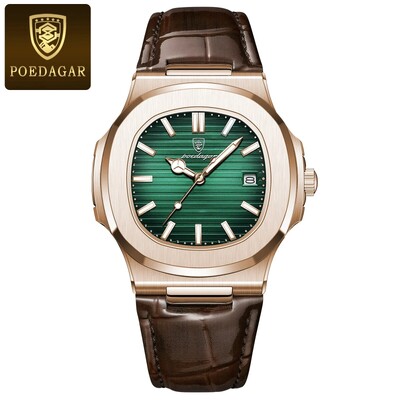 POEDAGAR Top Luxury ανδρικό ρολόι τετράγωνο Date Αδιάβροχο φωτεινό ανδρικό ρολόι χειρός Υψηλής ποιότητας δερμάτινο ανδρικό ρολόγια χαλαζία+κουτί Reloj